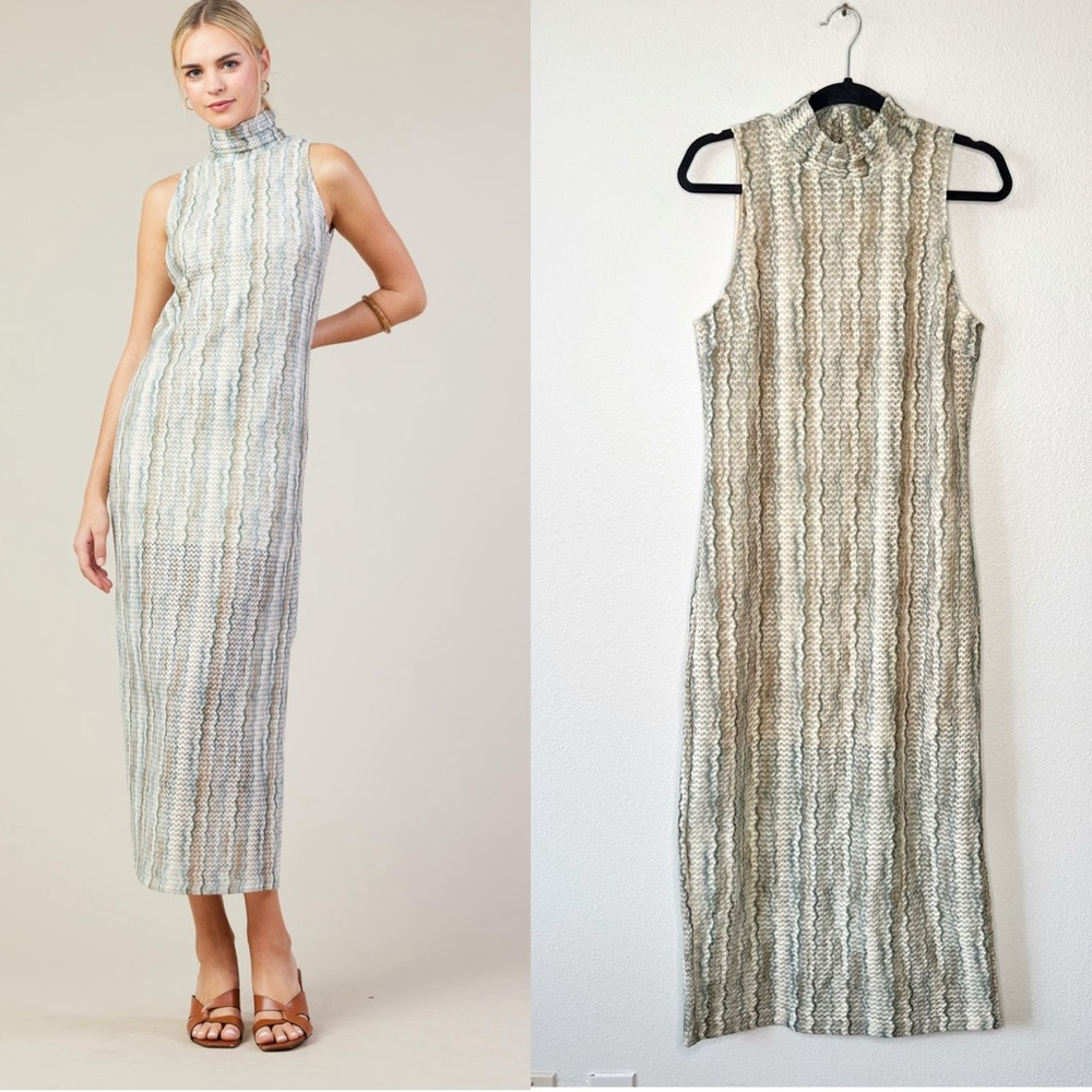 Skies Are Blue Mock Neck Sleeveless Abstract Midi Dress Size Medium Boho NEW